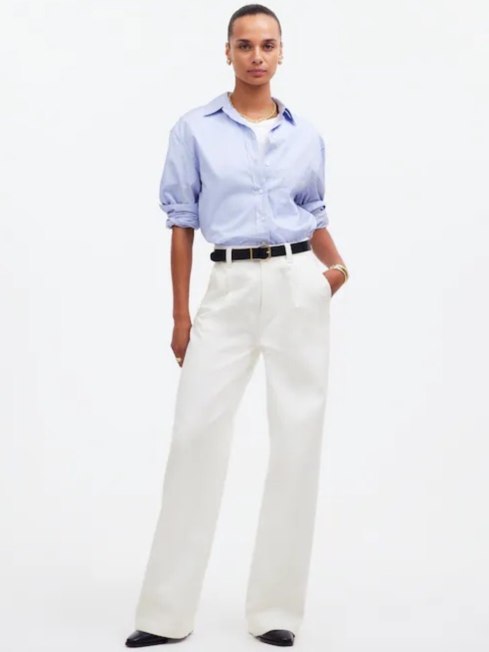 Madewell Harlow Wide Leg Jeans 30 Pleated Baggy High Rise Airy Denim White Pants - Picture 2 of 16